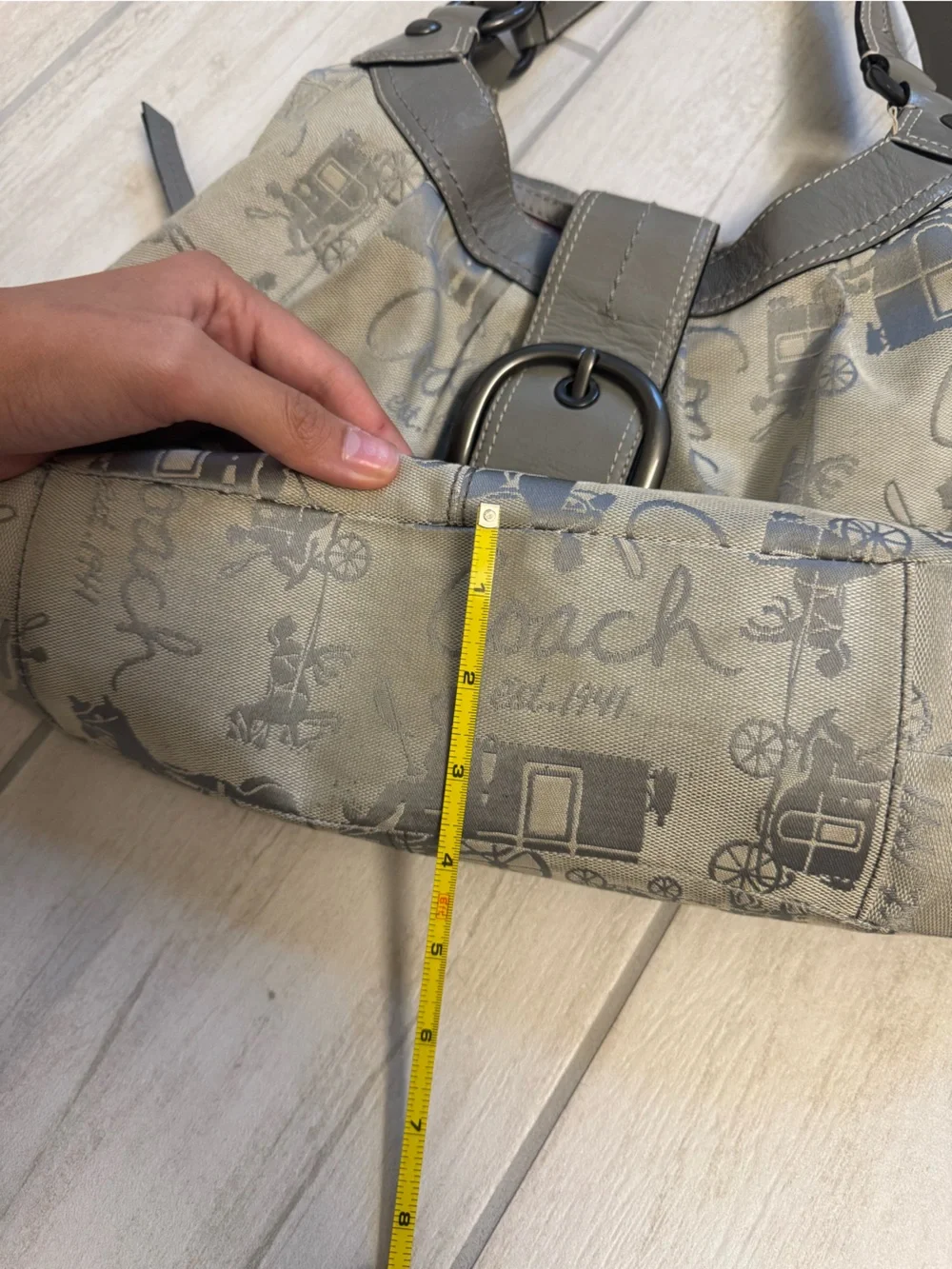 Coach Gray & Cream Signature Canvas Shoulder Bag PINK Lined